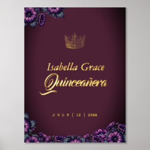 Impressions Dorure Elégante Quinceañera violet avec Script et Floral
