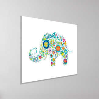 Impressions Dorure Fleurs rétro colorées Illustration de l'éléphant