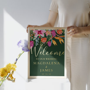 Impressions Dorure Fleurs Tropicales Roses Oranges Colorées Bienvenue