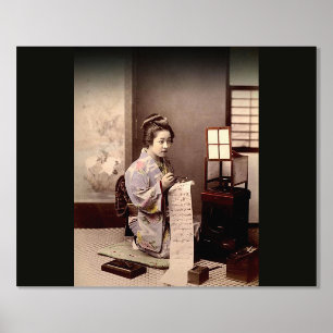 Impressions Dorure Geisha japonais vintage - Écrivain de lettres