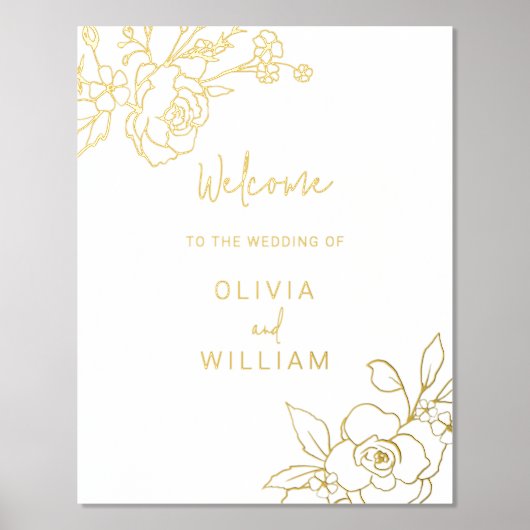 Impressions Dorure Gold Foil Floral Mariage Cérémonie Affiche de bien (Recto)
