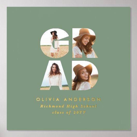 Impressions Dorure Graduation multi photo moderne simple sauge vert (Recto)
