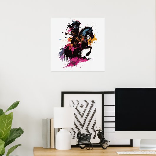 Impressions Dorure Guerrier équitation cheval en aquarelle (In Situ (Bureau))