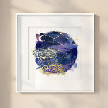 Impressions Dorure Jumeaux Gemini Signe de la date de naissance perso<br><div class="desc">Personnalisé Gemini Twins zodiac date de naissance vrai papier peint papier peint. Belle impression personnalisée sur le thème de l'astrologie avec une marine profonde et un ciel de nuit violet avec notre zodiac Gemini Twins, constellation, et étoiles en véritable feuille d'or. Fait un grand cadeau d'anniversaire personnalisé pour l'amoureux de...</div>