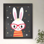 Impressions Dorure Lapin avec lunettes enfants mur art pépinière déco<br><div class="desc">Poster avec un lapin blanc avec lunettes rouges sur un arrière - plan avec étoiles et accents en feuille d'or ou d'argent.</div>