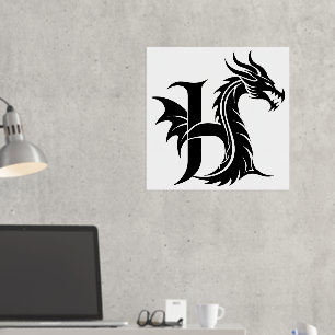 Impressions Dorure LETTRE STYLE Dragon H, Alphabet Dragon, Monogramme