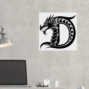 Impressions Dorure LETTRE STYLÉE D Dragon, Alphabet Dragon, Monogramm