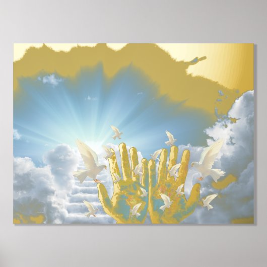 Impressions Dorure luxe or bleu ciel nuages escalier paradis réel (Recto)
