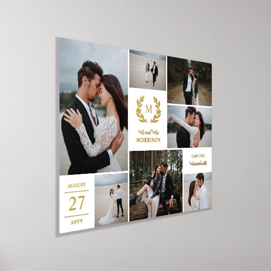 Impressions Dorure M. Mme Wreath Monogramme Photo Mariage blanche Col (Poser)