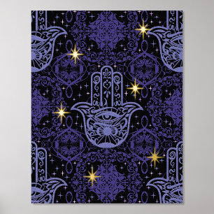 Impressions Dorure Main de Hamsa en feutre violet avec des étoiles