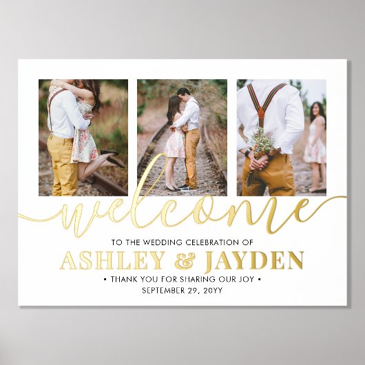 Impressions Dorure Mariage Bienvenue Script moderne 3 Photo Collage (Recto)
