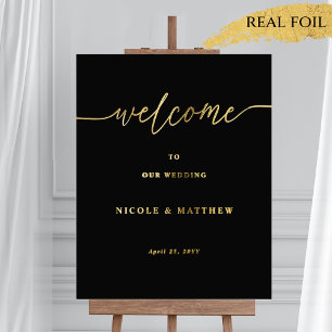 Impressions Dorure Mariage noir et réel Foil Welcome Signal vertical