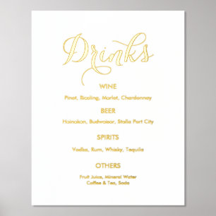Impressions Dorure Menu du bar de boissons de mariage or blanc