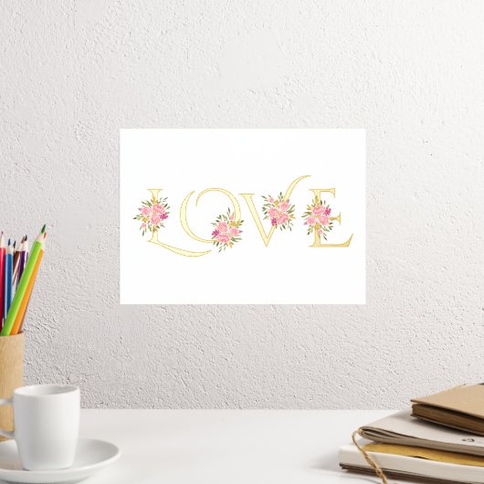 Impressions Dorure Moderne "Love" et bouquets rose rose blanc (In situ (Bureau 2))