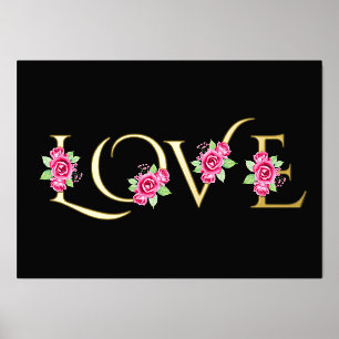 Impressions Dorure Moderne "Love" et bouquets rose rose noir