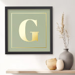 Impressions Dorure Monogramme initial sauge vert toute couleur arrièr<br><div class="desc">Poster montrant votre monogramme initial sur un arrière - plan vert sage ou personnalisé.</div>