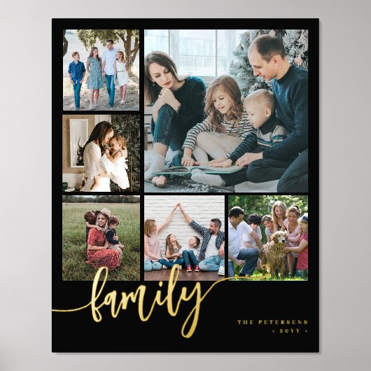 Impressions Dorure Multi photo collage famille script moderne (Recto)