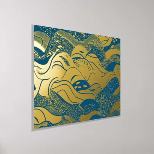 Impressions Dorure Ocean Waves Gold Foil avec un Arrière - plan bleu  (Poser)