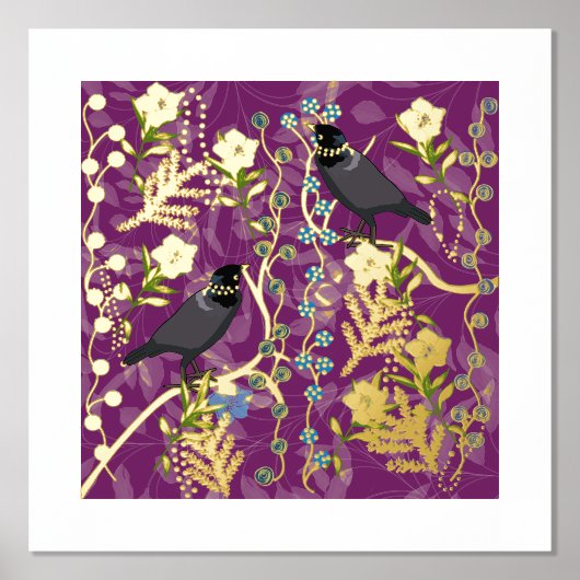 Impressions Dorure Oiseau tropical moderne Art floral Abstrait (Recto)