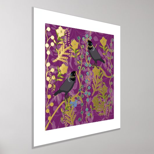 Impressions Dorure Oiseau tropical moderne Art floral Abstrait (Poser)