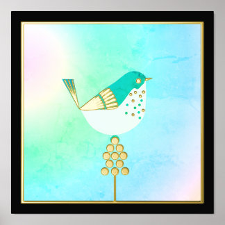 Impressions Dorure Oiseau Turquoise et Or