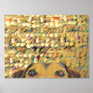 Impressions Dorure or abstrait flou pixel art et chien