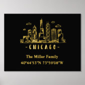 Impressions Dorure or de luxe US skyline longitude latitude Chicago (Recto)