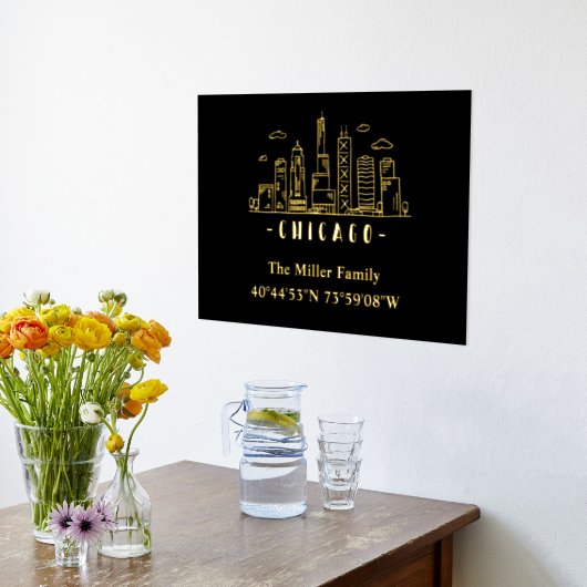 Impressions Dorure or de luxe US skyline longitude latitude Chicago (Couchage (Cuisine))