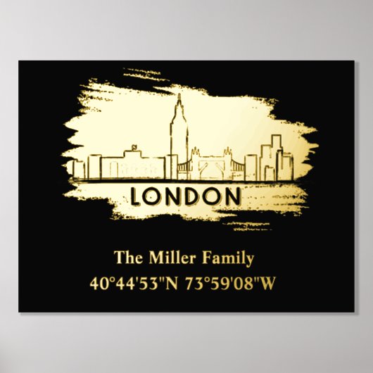 Impressions Dorure or Londres skyline longitude latitude (Recto)