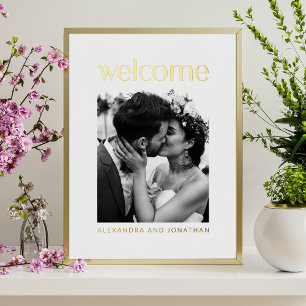 Impressions Dorure Panneau de bienvenue de mariage photo élégant blan