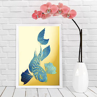 Impressions Dorure Papiers à huile de poisson bleu Koi Gold