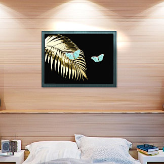 Impressions Dorure Papillons Aqua sur Golden Palm Frond Foil Prints