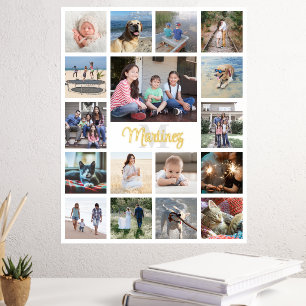 Impressions Dorure Photo Collage Famille Monogramme Blanc & Or