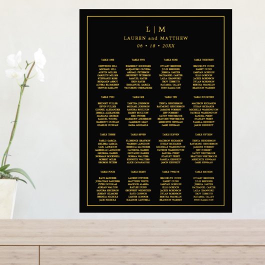 Impressions Dorure Plan de table de mariage à monogramme noir simple (In Situ (Tableau d'Entrée))