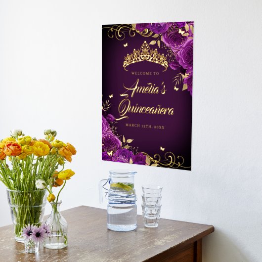 Impressions Dorure Planche violette Quinceanera Affiche de bienvenue  (Couchage (Cuisine))
