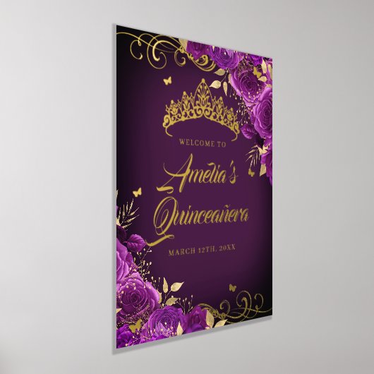 Impressions Dorure Planche violette Quinceanera Affiche de bienvenue  (Poser)