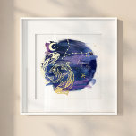 Impressions Dorure Poisson Poissons Signe de la date de naissance per<br><div class="desc">Poissons personnalisés Poisson zodiaque date de naissance papier d'art mural en papier. Belle impression personnalisée sur le thème de l'astrologie avec une marine profonde et un ciel de nuit violet avec notre zodiac dessiné à la main Poissons, constellation et étoiles en véritable feuille d'or. Fait un grand cadeau d'anniversaire personnalisé...</div>