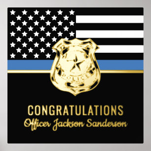 Impressions Dorure Police Ligne bleue Drapeau Félicitations Retraite