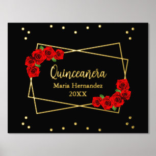 Impressions Dorure Rose rouge Quinceañera noir et or