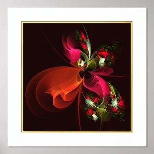 Impressions Dorure Rouge Vert Floral Moderne Art Abstrait Motif #02