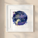 Impressions Dorure Sagittaire Signe de la date de naissance personnal<br><div class="desc">Sagoitarius zodiac personnalisé date de naissance papier d'art mural en papier. Belle impression personnalisée sur le thème de l'astrologie avec une marine profonde et un ciel de nuit violet avec notre zodiac Sagittarius dessiné à la main, constellation et étoiles en véritable feuille d'or. Fait un grand cadeau d'anniversaire personnalisé pour...</div>