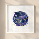 Impressions Dorure Scorpio signe de la date de naissance personnalisé<br><div class="desc">Date de naissance du zodiaque Scorpio personnalisé papier d'art mural à papier. Belle impression personnalisée sur le thème de l'astrologie avec une marine profonde et un ciel de nuit violet avec notre zodiaque dessiné à la main Scorpio, constellation et étoiles en véritable feuille d'or. Fait un grand cadeau d'anniversaire personnalisé...</div>