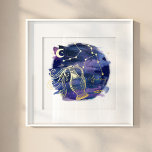 Impressions Dorure Signe Aquarius de la date de naissance personnalis<br><div class="desc">Date de naissance du zodiaque Aquarius personnalisé papier peint à feuille réelle. Belle impression personnalisée sur le thème de l'astrologie avec une marine profonde et un ciel de nuit violet avec notre zodiac Aquarius dessiné à la main, constellation et étoiles en véritable feuille d'or. Fait un grand cadeau d'anniversaire personnalisé...</div>