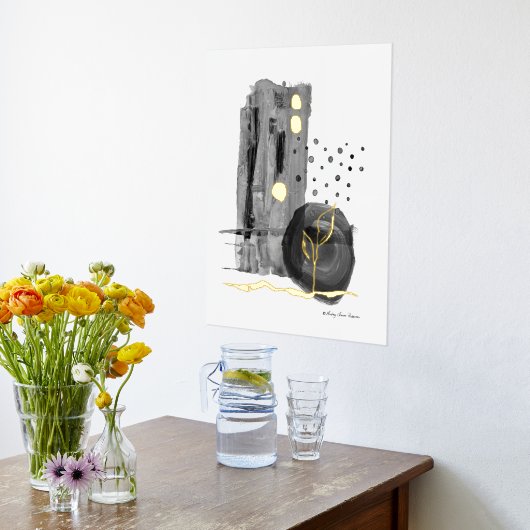 Impressions Dorure Style Boho Abstrait moderne Aquarelle blanche noir (Couchage (Cuisine))