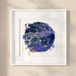 Impressions Dorure Taurus Taureau de la date de naissance personnalis<br><div class="desc">Date de naissance du Taurus bull zodiac personnalisé papier d'art mural en papier. Belle impression personnalisée sur le thème de l'astrologie avec une marine profonde et un ciel de nuit violet avec notre bulle zodiaque Taurus dessiné à la main, constellation, et étoiles en véritable feuille d'or. Fait un grand cadeau...</div>