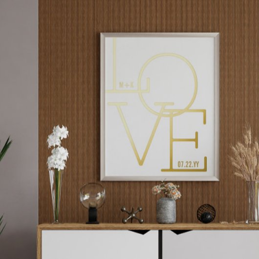 Impressions Dorure Typographie moderne Love Initiales Mariage Date Or