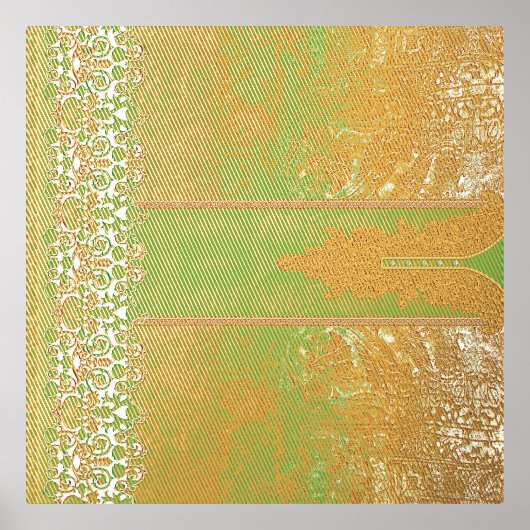 Impressions Dorure Un foulard indien joliment conçu en vert et o (Recto)