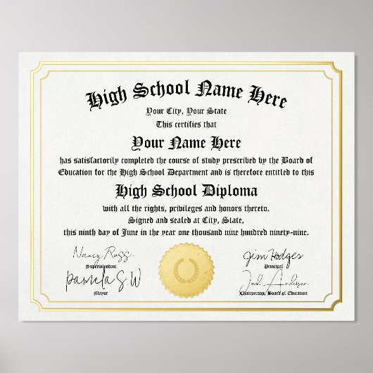 Impressions Dorure Véritable feuille Diplôme d'études secondaires, GE (Recto)