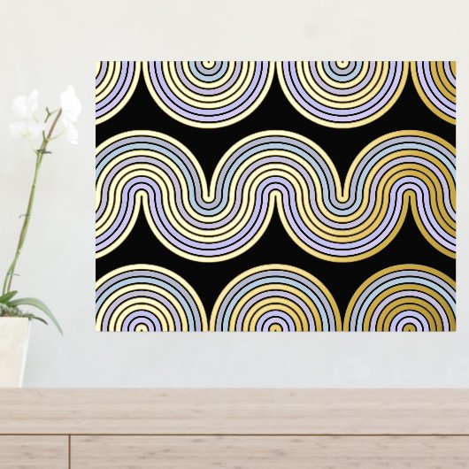 Impressions Dorure Violet Blue Abstrait Wave Lines Art Motif Gold (In Situ (Tableau d'Entrée))