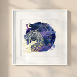 Impressions Dorure Virgo Lady Signe de la date de naissance personnal<br><div class="desc">Date de naissance du zodiaque Virgo personnalisé papier d'art mural en papier. Belle impression personnalisée sur le thème de l'astrologie avec une marine profonde et un ciel de nuit violet avec notre zodiac Virgo dessiné à la main, constellation et étoiles en véritable feuille d'or. Fait un grand cadeau d'anniversaire personnalisé...</div>